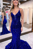 Load image into Gallery viewer, Sparkly Royal Blue Lace-Up Back Sequins Mermaid Long Formal Dress