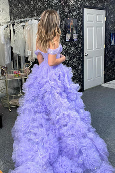 Lilac Tiered Corset Off the Shoulder Long Formal Dress