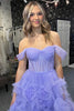 Load image into Gallery viewer, Pink Corset Off the Shoulder Long Formal Dress with Ruffles