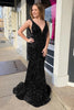 Load image into Gallery viewer, Mermaid Deep V Neck Purple Sequins Formal Dress with Open Back