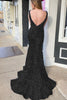 Load image into Gallery viewer, Mermaid Deep V Neck Purple Sequins Formal Dress with Open Back