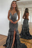 Load image into Gallery viewer, Sparkly Beaded Black Ruffled Long Formal Dress With Slit