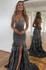 Load image into Gallery viewer, Glitter Black Spaghetti Straps Mermaid Formal Dress with Ruffles