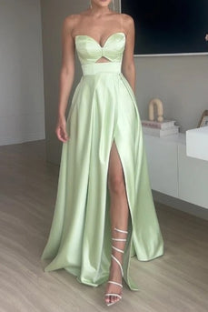 Green Keyhole A Line Sweetheart Long Formal Dress With Slit