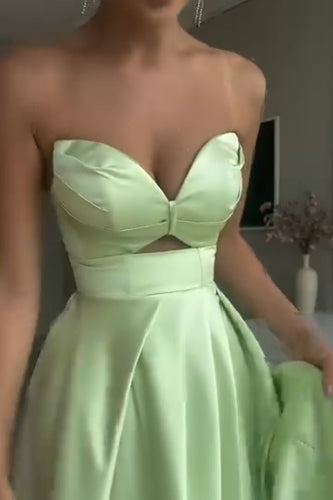 Green Keyhole A Line Sweetheart Long Formal Dress With Slit