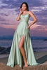 Load image into Gallery viewer, Satin Green A-Line Corset Long Bridesmaid Dress with Slit