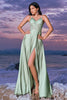 Load image into Gallery viewer, Pink A-Line Spaghetti Straps Satin Corset Long Bridesmaid Dress with Slit