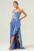 Load image into Gallery viewer, Blue Asymmetrical Cowl Neck Long Satin Bridesmaid Dress with Slit