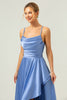 Load image into Gallery viewer, Blue Asymmetrical Cowl Neck Long Satin Bridesmaid Dress with Slit