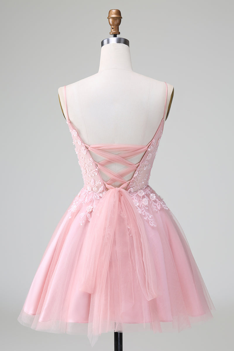 Load image into Gallery viewer, Glitter Blush A-line Tulle Short Formal Dress with Flowers