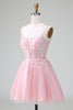 Load image into Gallery viewer, Glitter Blush A-line Tulle Short Formal Dress with Flowers