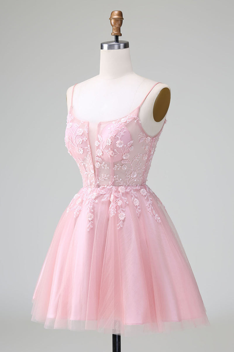 Load image into Gallery viewer, Glitter Blush A-line Tulle Short Formal Dress with Flowers