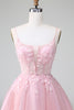 Load image into Gallery viewer, Glitter Blush A-line Tulle Short Formal Dress with Flowers