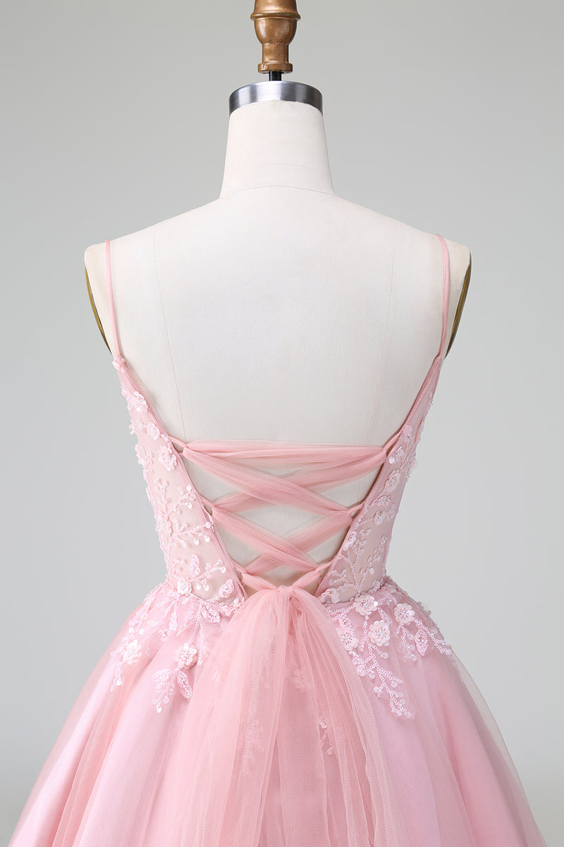 Load image into Gallery viewer, Glitter Blush A-line Tulle Short Formal Dress with Flowers