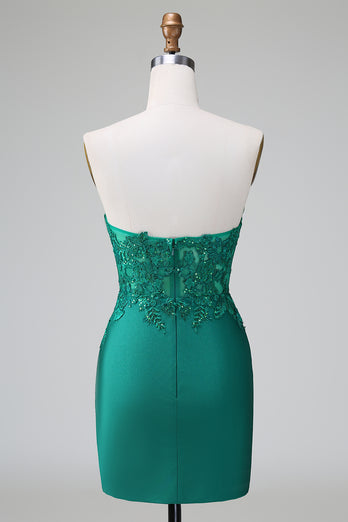 Glitter Dark Green Tight Beaded Short Formal Dress with Appliques