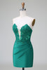 Load image into Gallery viewer, Glitter Dark Green Tight Beaded Short Formal Dress with Appliques