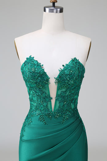 Glitter Dark Green Tight Beaded Short Formal Dress with Appliques