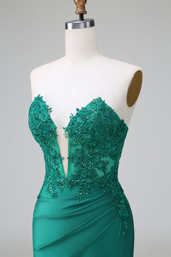 Glitter Dark Green Tight Beaded Short Formal Dress with Appliques