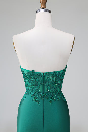 Glitter Dark Green Tight Beaded Short Formal Dress with Appliques