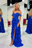 Load image into Gallery viewer, Sparkly Royal Blue Off The Shoulder Corset Tiered Long Formal Dress with Slit