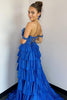 Load image into Gallery viewer, Sparkly Royal Blue Off The Shoulder Corset Tiered Long Formal Dress with Slit