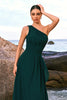 Load image into Gallery viewer, Dark Green A-Line One Shoulder Ruched Long Bridesmaid Dress