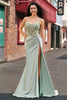 Load image into Gallery viewer, Sparkly Sage Mermaid Corset Satin Long Formal Dress with Slit