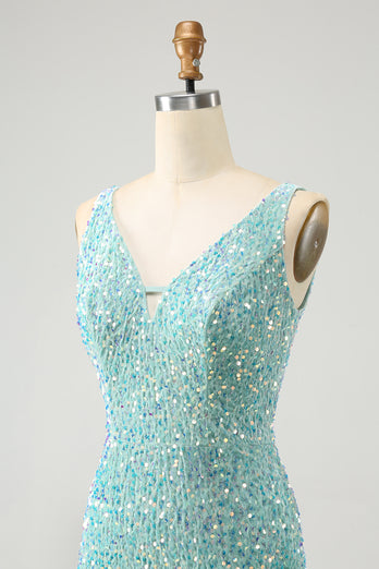 Glitter Sage Sequins Bodycon Short Formal Dress with Tassels