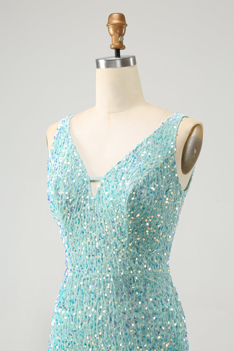 Load image into Gallery viewer, Glitter Sage Sequins Bodycon Short Formal Dress with Tassels