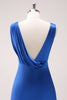 Load image into Gallery viewer, Ink Blue V-Neck Long Satin Bridesmaid Dress with Slit