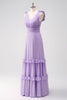 Load image into Gallery viewer, Lilac Chiffon A-Line Ruched Long Bridesmaid Dress with Ruffles