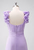 Load image into Gallery viewer, Lilac Chiffon A-Line Ruched Long Bridesmaid Dress with Ruffles