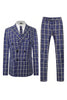 Load image into Gallery viewer, Royal Blue Plaid Peak Lapel Double Breasted 2 Piece Men&#39;s Formal Suit