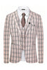 Load image into Gallery viewer, Light Khaki Plaid Notched Lapel 3 Pieces Men&#39;s Formal Suits