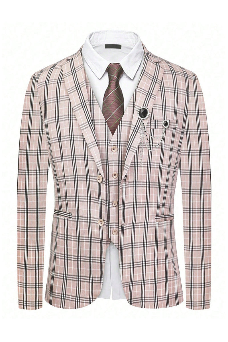 Load image into Gallery viewer, Light Khaki Plaid Notched Lapel 3 Pieces Men&#39;s Formal Suits