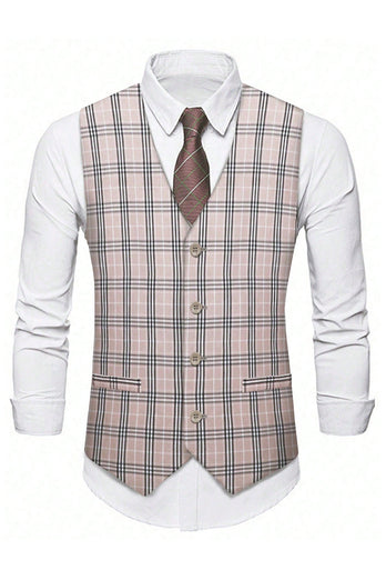 Light Khaki Plaid Notched Lapel 3 Pieces Men's Formal Suits