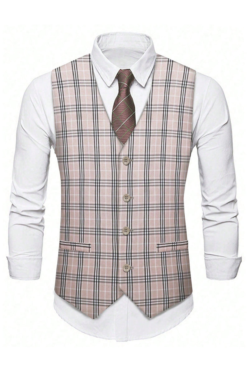 Load image into Gallery viewer, Light Khaki Plaid Notched Lapel 3 Pieces Men&#39;s Formal Suits