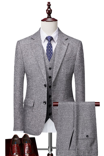 Grey Double Breasted 3 Pieces Men's Formal Suit