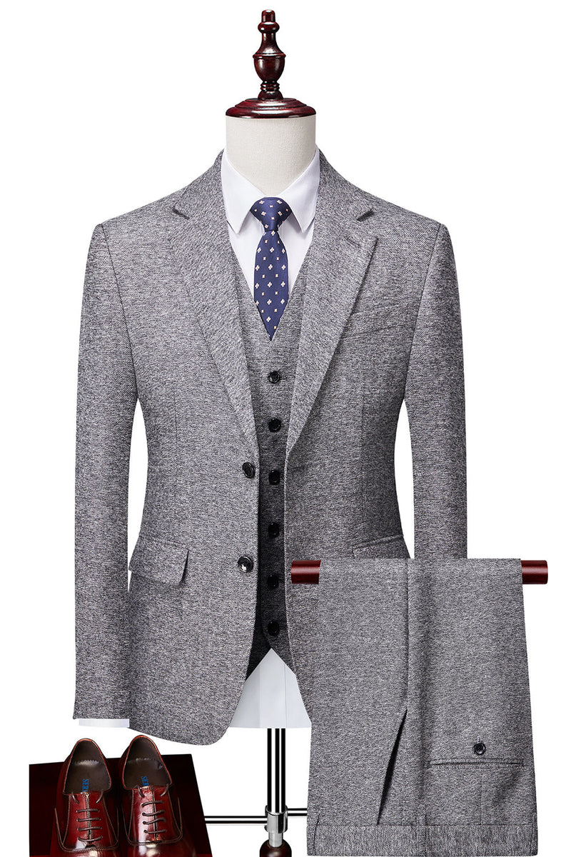 Load image into Gallery viewer, Grey Double Breasted 3 Pieces Men&#39;s Formal Suit