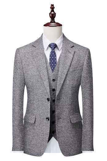 Grey Double Breasted 3 Pieces Men's Formal Suit