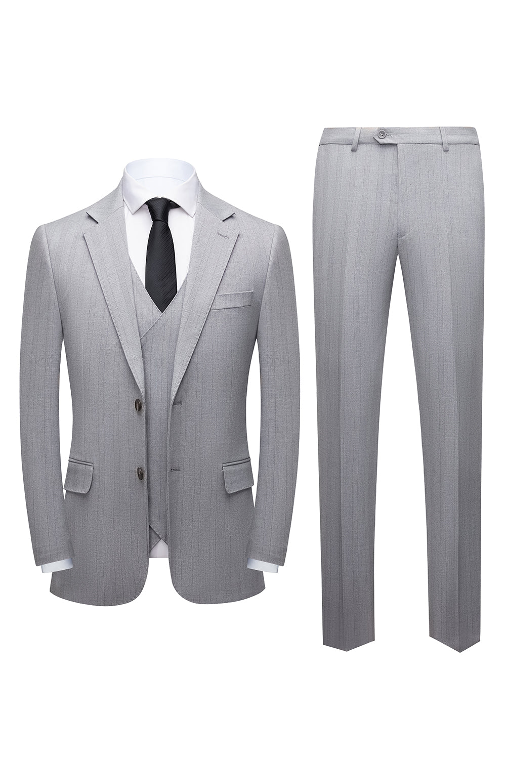 Simple Grey Shawl Lapel 3 Piece Men's Formal Suit Set