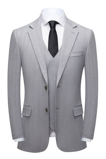 Simple Grey Shawl Lapel 3 Piece Men's Formal Suit Set