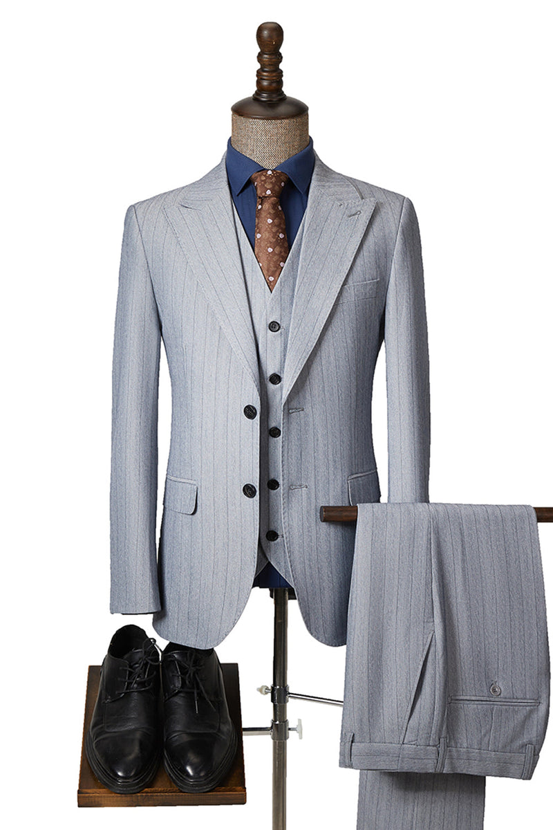 Load image into Gallery viewer, Grey 3 Pieces Peak Lapel Men&#39;s Formal Suits