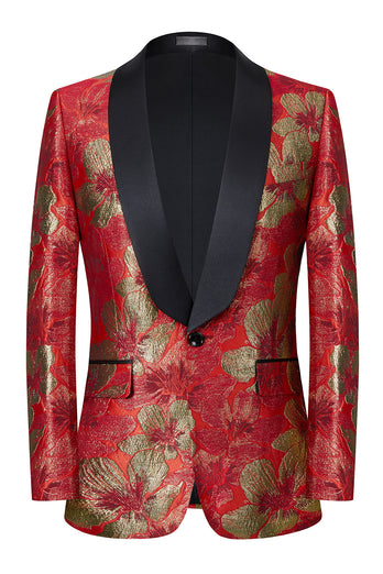 Red Jacquard 2 Pieces Shawl Lapel Men's Formal Suits