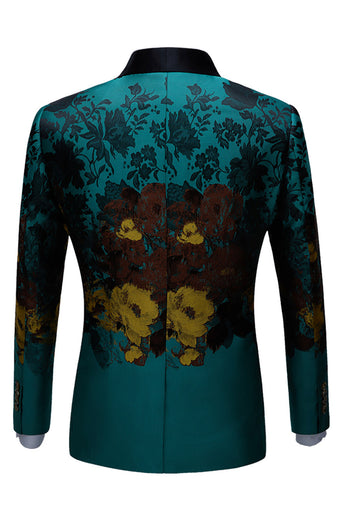 Peacock Green 2 Pieces Jacquard Shawl Lapel Men's Formal Suits