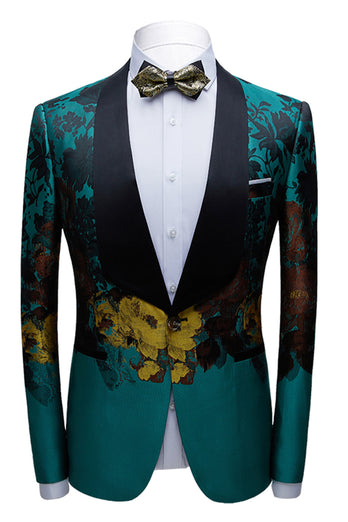 Peacock Green 2 Pieces Jacquard Shawl Lapel Men's Formal Suits