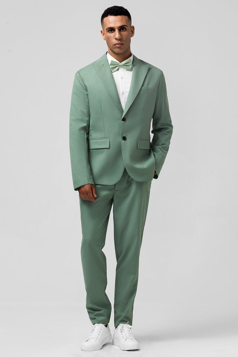 Load image into Gallery viewer, Grey Green Peak Lapel Single Breasted 2 Piece Men&#39;s Formal Suits