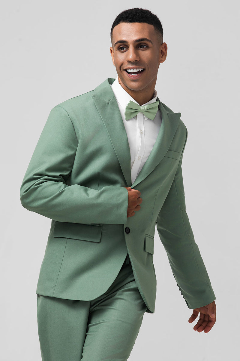 Load image into Gallery viewer, Grey Green Peak Lapel Single Breasted 2 Piece Men&#39;s Formal Suits