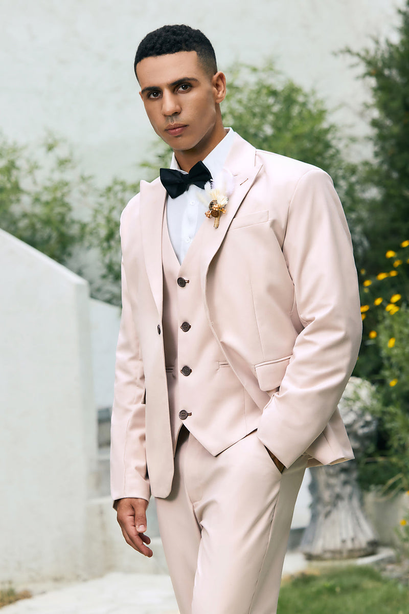 Load image into Gallery viewer, Light Khaki Peak Lapel 3 Piece One Button Men&#39;s Formal Suits