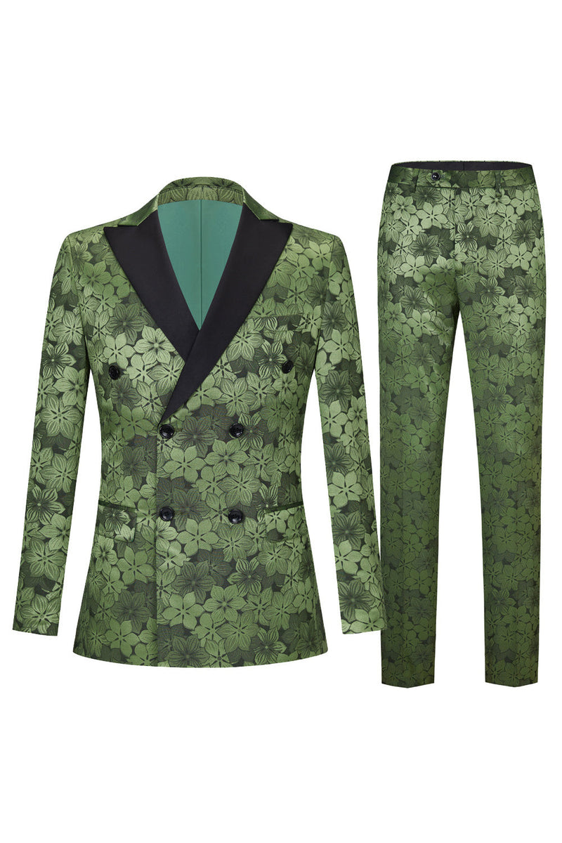 Load image into Gallery viewer, Army Green Peak Lapel 2 Piece Men&#39;s Formal Suit with Pattern